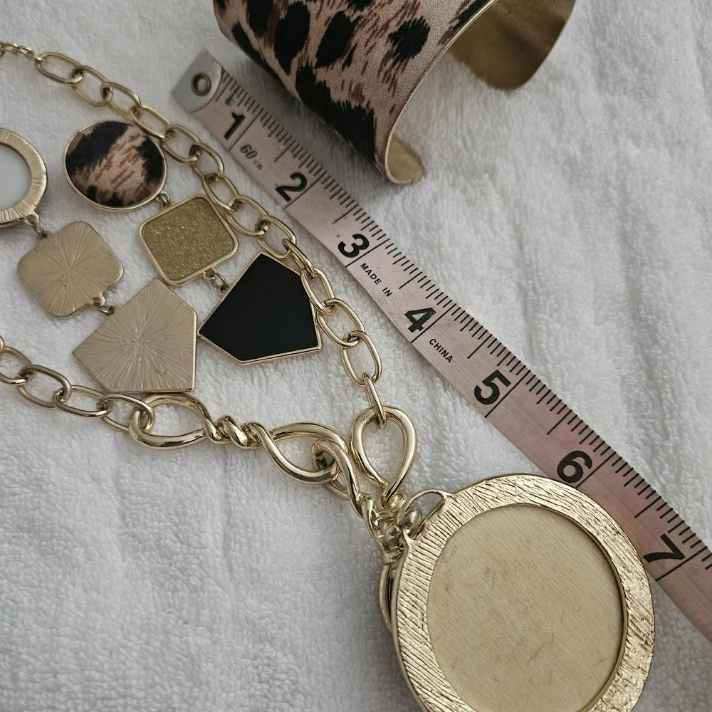 Leopard Print Necklace and Cuff Set